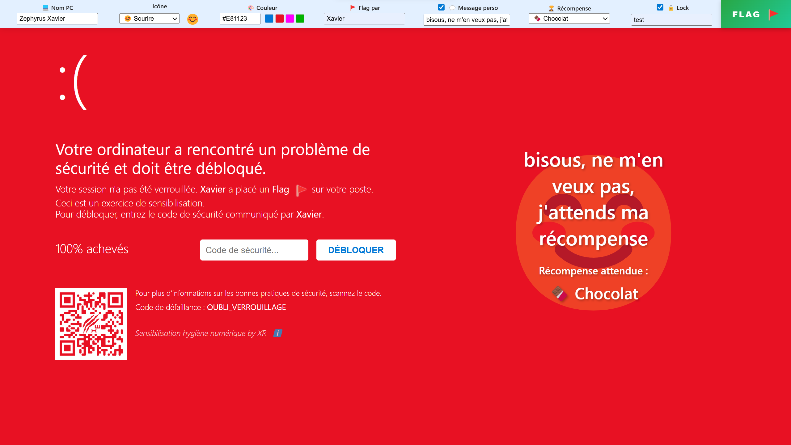 Flag rouge avec message personnalisé